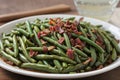 Green beans with bacon on a plate