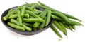 Green beans in a black plate isolated on white background. Clipping path and full depth of field Royalty Free Stock Photo