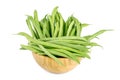 Green beans isolated in wooden bowl on a white background. Royalty Free Stock Photo