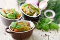 Green beans stewed with tomatoes, onion and garlic Royalty Free Stock Photo