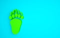 Green Bear paw footprint icon isolated on blue background. Minimalism concept. 3d illustration 3D render Royalty Free Stock Photo