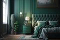 Green beautiful bedroom with classic furniture Royalty Free Stock Photo