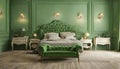 Green beautiful bedroom classic furniture Royalty Free Stock Photo