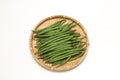 Green beens on the bamboo colander Royalty Free Stock Photo