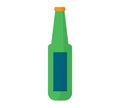 Green beer bottle with a blank label on a white background. Beverage container, simple packaging illustration. Drink