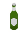 Green beer bottle isolated. Isometric alcohol. vector illustration