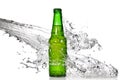 Green beer bottle with water splash Royalty Free Stock Photo