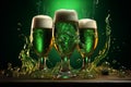 Green beer pours into glasses, creating a lively splash of foam and bubbles Royalty Free Stock Photo