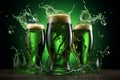 Green beer pours into glasses, creating a lively splash of foam and bubbles Royalty Free Stock Photo