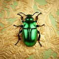 green beetle on a gold background