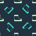 Green and beige Boots icon isolated seamless pattern on blue background. Diving underwater equipment. Vector