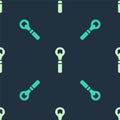 Green and beige Bottle opener icon isolated seamless pattern on blue background. Vector