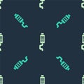 Green and beige Car muffler icon isolated seamless pattern on blue background. Exhaust pipe. Vector