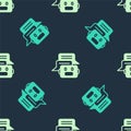 Green and beige Chat bot icon isolated seamless pattern on blue background. Chatbot icon. Vector Royalty Free Stock Photo