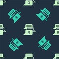 Green and beige Chat bot icon isolated seamless pattern on blue background. Chatbot icon. Vector Royalty Free Stock Photo