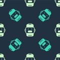 Green and beige Chat bot icon isolated seamless pattern on blue background. Chatbot icon. Vector Royalty Free Stock Photo