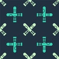 Green and beige Crossed baseball bat icon isolated seamless pattern on blue background. Vector