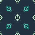 Green and beige Diving watch icon isolated seamless pattern on blue background. Diving underwater equipment. Vector