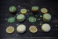 Green and beige macaroons tied with a tourniquet