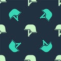 Green and beige Military helmet icon isolated seamless pattern on blue background. Army hat symbol of defense and