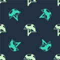 Green and beige Military helmet icon isolated seamless pattern on blue background. Army hat symbol of defense and