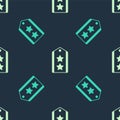 Green and beige Military rank icon isolated seamless pattern on blue background. Military badge sign. Vector