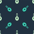 Green and beige Musical instrument lute icon isolated seamless pattern on blue background. Arabic, Oriental, Greek music