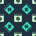 Green and beige Python programming language icon isolated seamless pattern on blue background. Python coding language Royalty Free Stock Photo