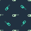 Green and beige Reciprocating saw and saw blade icon isolated seamless pattern on blue background. Vector Royalty Free Stock Photo