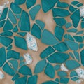 Green and beige seamless pattern with cracked ceramic tile texture. Kintsugi style hand drawn illuastration