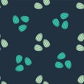 Green and beige Seeds of a specific plant icon isolated seamless pattern on blue background. Vector