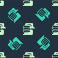 Green and beige Server, Data, Web Hosting icon isolated seamless pattern on blue background. Vector Royalty Free Stock Photo