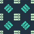 Green and beige Server, Data, Web Hosting icon isolated seamless pattern on blue background. Vector Royalty Free Stock Photo