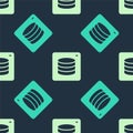 Green and beige Server, Data, Web Hosting icon isolated seamless pattern on blue background. Vector Royalty Free Stock Photo