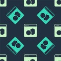 Green and beige Software, web developer programming code icon isolated seamless pattern on blue background. Javascript Royalty Free Stock Photo