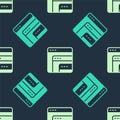 Green and beige Software, web developer programming code icon isolated seamless pattern on blue background. Javascript Royalty Free Stock Photo