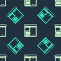Green and beige Software, web developer programming code icon isolated seamless pattern on blue background. Javascript Royalty Free Stock Photo