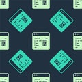 Green and beige Software, web developer programming code icon isolated seamless pattern on blue background. Javascript Royalty Free Stock Photo
