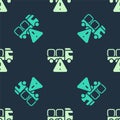 Green and beige Stop delivery cargo truck vehicle icon isolated seamless pattern on blue background. Vector