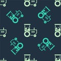 Green and beige Tractor icon isolated seamless pattern on blue background. Vector Royalty Free Stock Photo