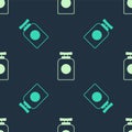Green and beige Tube of hand cream icon isolated seamless pattern on blue background. Vector