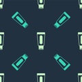 Green and beige Tube of hand cream icon isolated seamless pattern on blue background. Vector