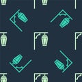 Green and beige Vintage street light icon isolated seamless pattern on blue background. Vector Royalty Free Stock Photo