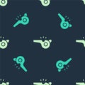 Green and beige Whistle icon isolated seamless pattern on blue background. Referee symbol. Fitness and sport sign Royalty Free Stock Photo