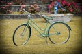 Green bicycle garden decoration. Old bicycle in the park Royalty Free Stock Photo