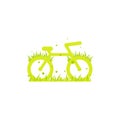 Green bicycle with grass icon. Flat bike logo isolated on white. Vector illustration. Eco transport symbol. Royalty Free Stock Photo