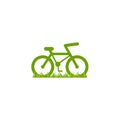 Green bicycle with grass icon. Flat bike logo isolated on white. Vector illustration. Eco transport symbol Royalty Free Stock Photo