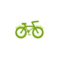 Green bicycle with grass icon. Flat bike logo isolated on white. Vector illustration. Eco transport symbol Royalty Free Stock Photo