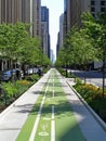 Green Bicycle Lane In Urban Cityscape Royalty Free Stock Photo
