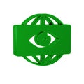 Green Big brother electronic eye icon isolated on transparent background. Global surveillance technology, computer